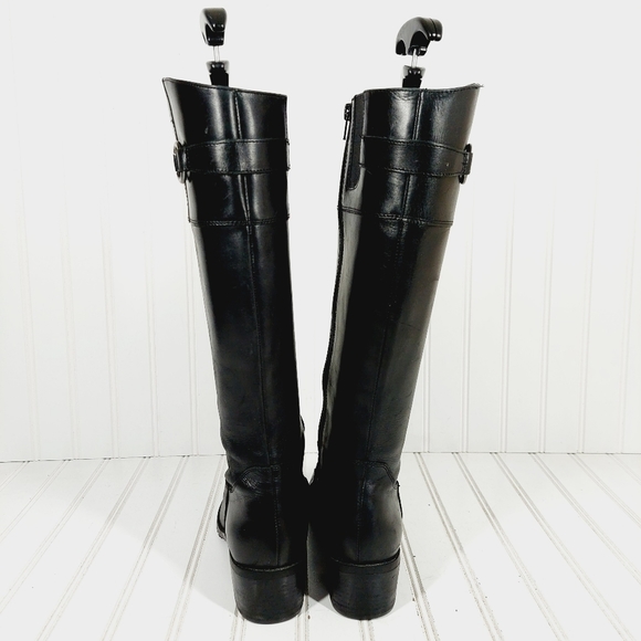 Anne Klein Evon Black Leather Slip On Block Heel Tall Winter Boots A890 - Picture 6 of 14